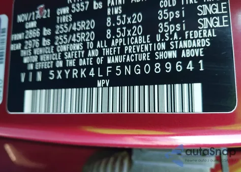 2022 Kia Sorento Sx from USA, damaged, VIN 5XYRK4LF5NG089641